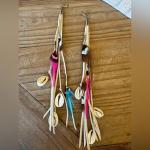 Bohemian leather , Feather and Shell earrings